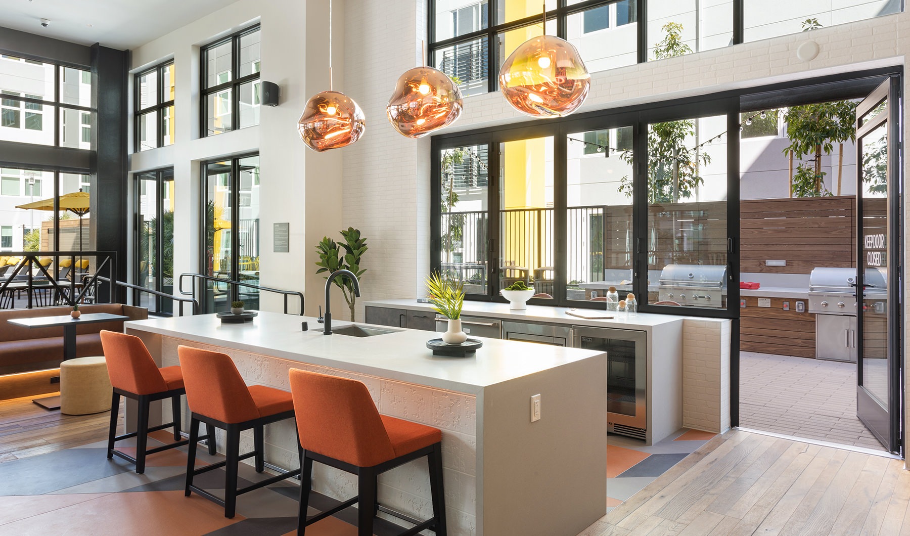 Clubhouse Spacious and well lit clubroom with plenty of seating including a large round community table.