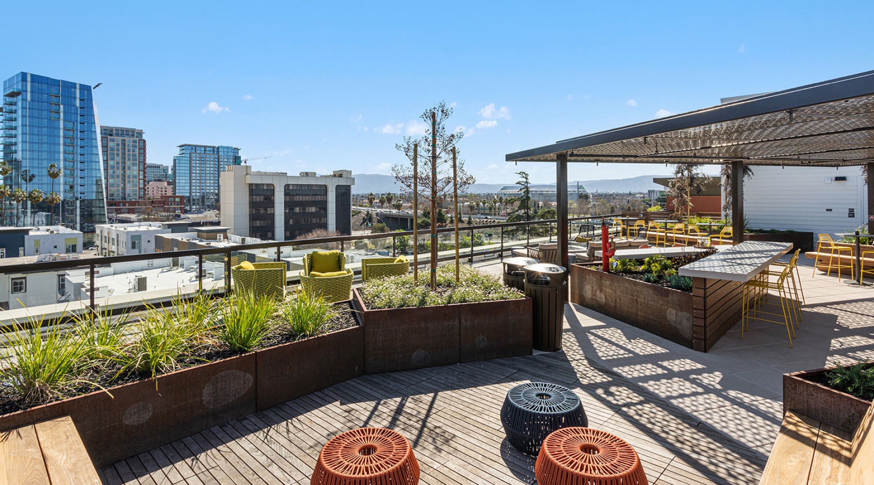Roof Deck Large roof top deck with covered seating a a nice city view
