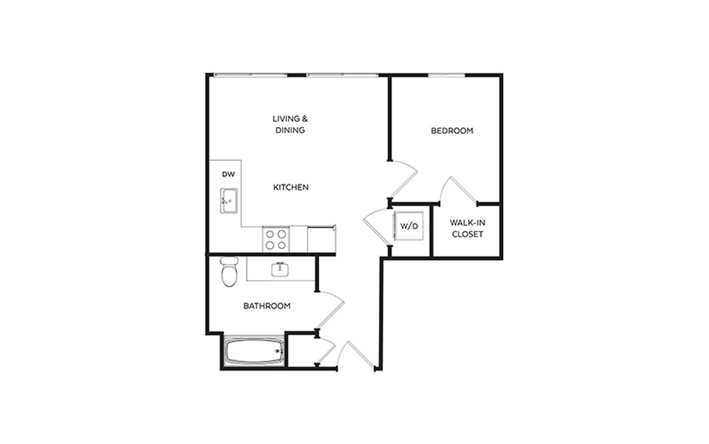 B1 - 1 bedroom floorplan layout with 1 bathroom and 538 square feet