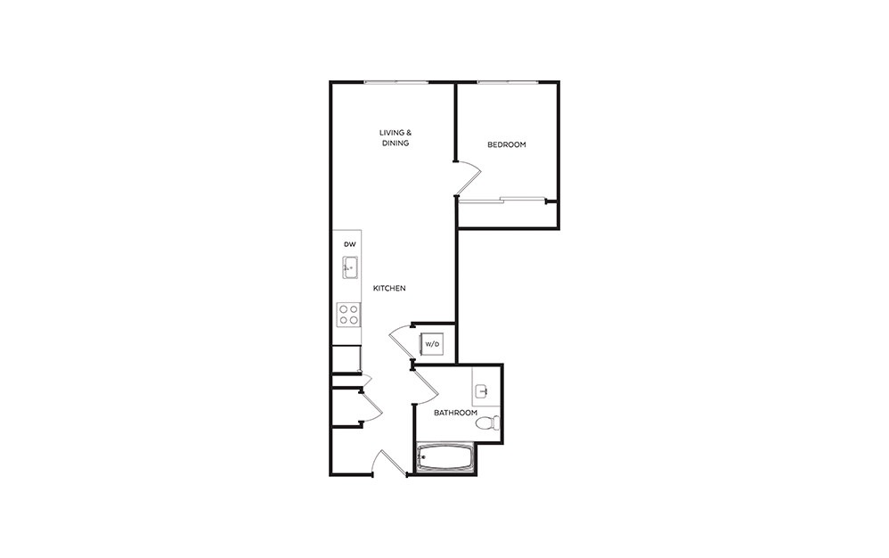 B10 - 1 bedroom floorplan layout with 1 bathroom and 600 square feet