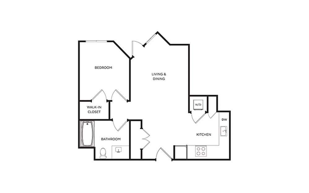 B11 - 1 bedroom floorplan layout with 1 bath and 647 square feet.
