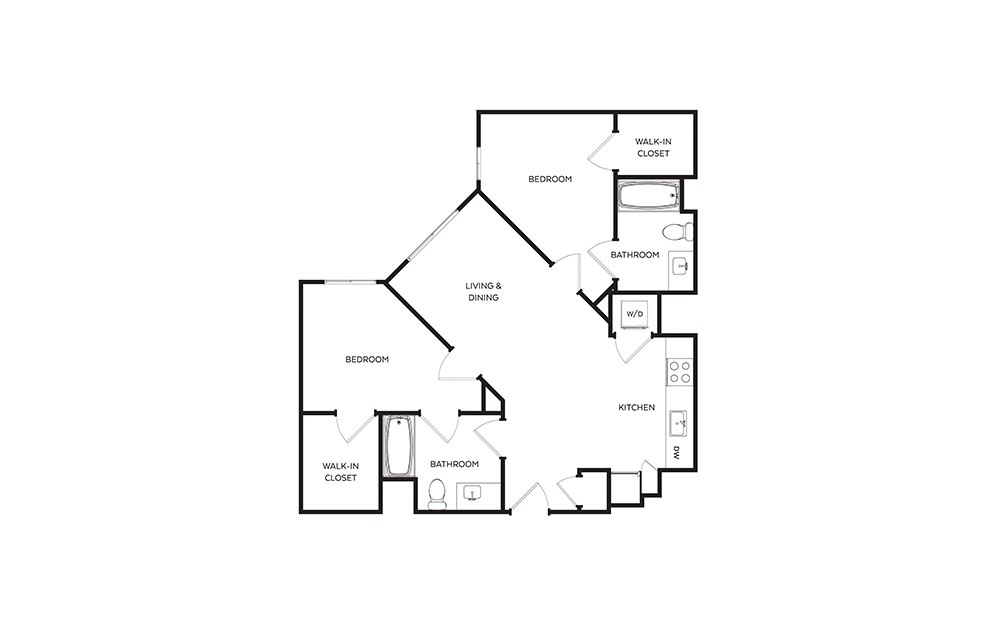 C5 - 2 bedroom floorplan layout with 2 baths and 888 square feet.