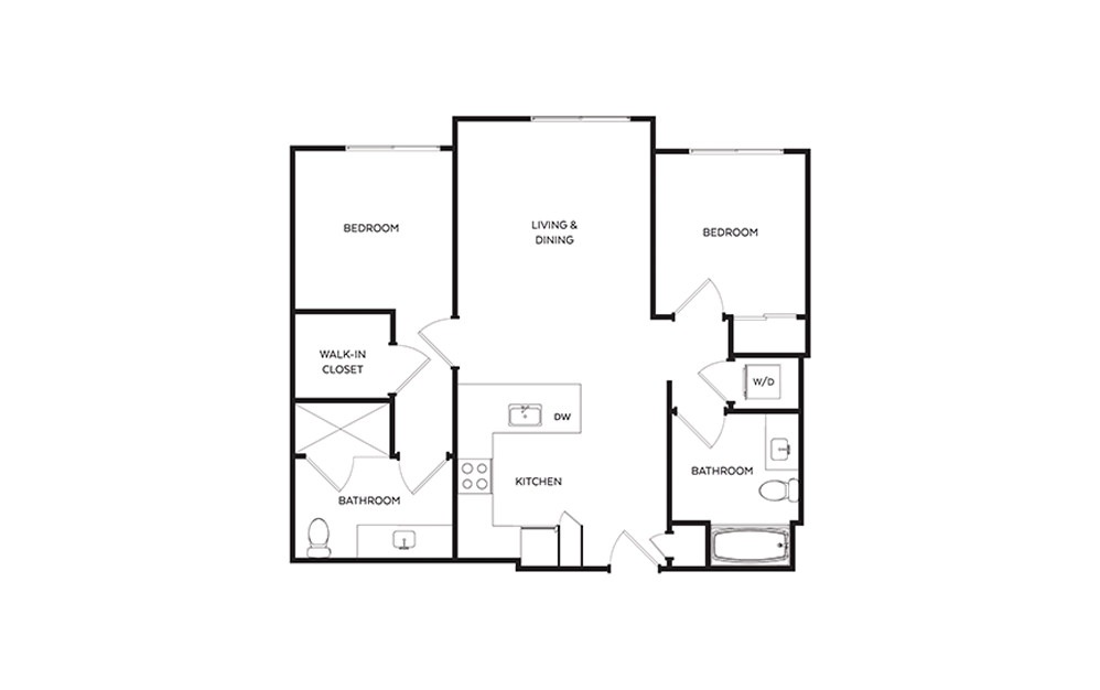 C6 - 2 bedroom floorplan layout with 2 baths and 900 to 940 square feet.