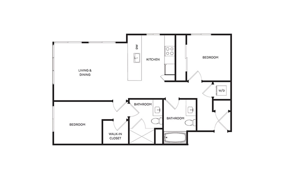 C9 - 2 bedroom floorplan layout with 2 bathrooms and 947 square feet