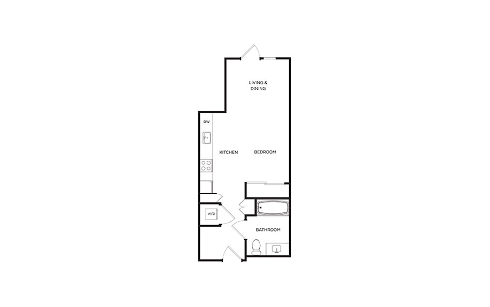 S1E - Studio floorplan layout with 1 bathroom and 460 square feet