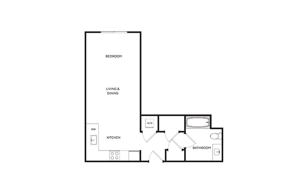 S2 - Studio floorplan layout with 1 bathroom and 552 square feet