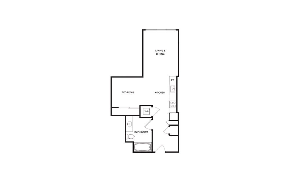 S3 - Studio floorplan layout with 1 bath and 551 square feet.