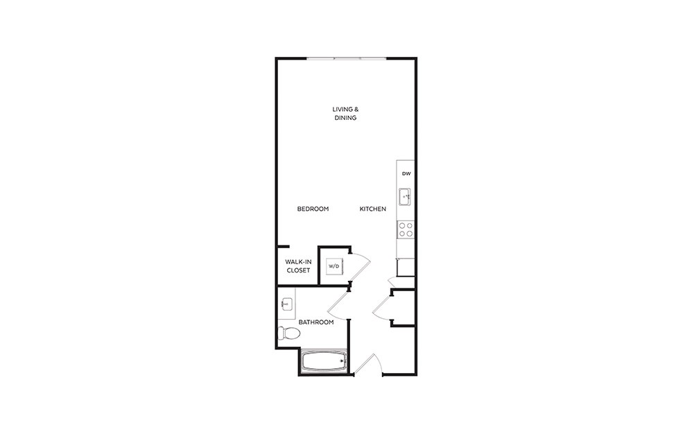 S5 - Studio floorplan layout with 1 bath and 578 square feet. S5 - Studio floorplan layout with 1 bath and 578 square feet.